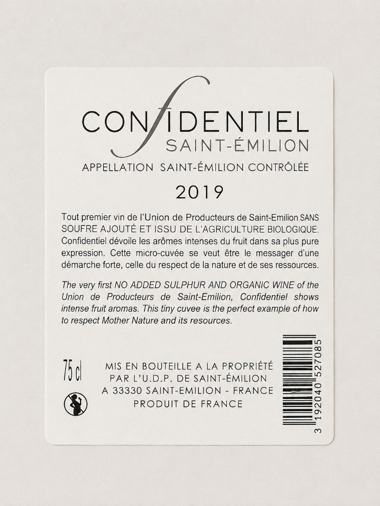 Confidentiel Saint-Émilion 2019 背標