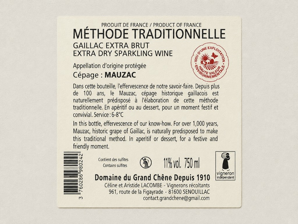 Gaillac Extra Brut Mauzac 背標